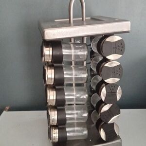 Kitchen Spice Rack Organizer Set with 12 Glass Jars Stainless Steel Modern